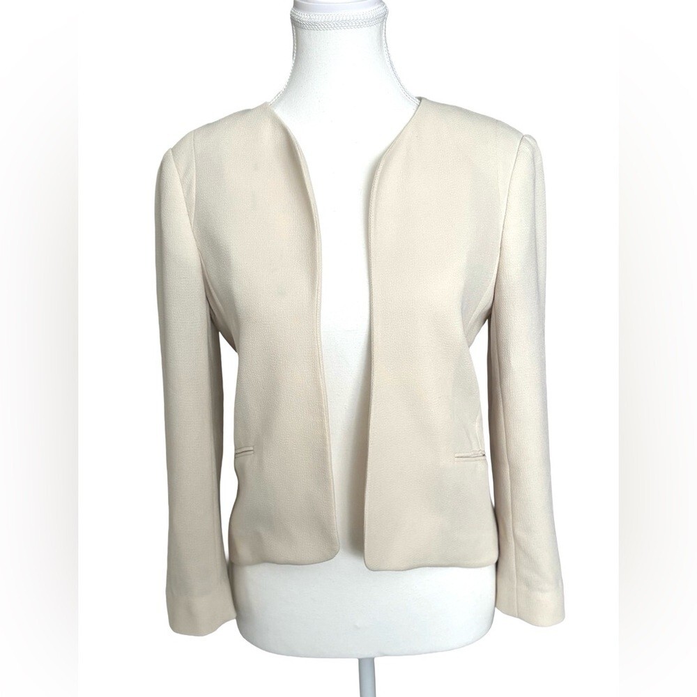 Wilfred Crepette Collarless Blazer Cream Open Front Jacket Size 4